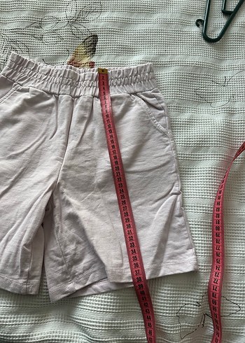 Bej Keten Mini Şort Rahat Kesim pembe renk - Görsel 4