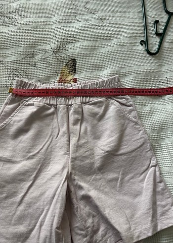 Bej Keten Mini Şort Rahat Kesim pembe renk - Görsel 3