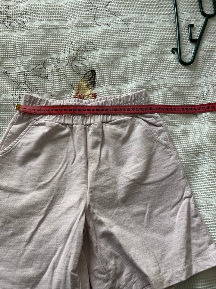 Bej Keten Mini Şort Rahat Kesim pembe renk - Görsel 3