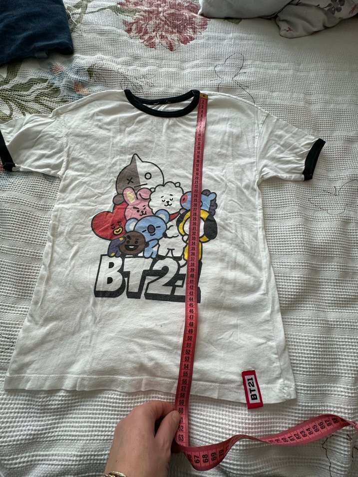 BT21 Baskılı Kız Çocuk Tişörtü Kısa Kollu - Görsel 3