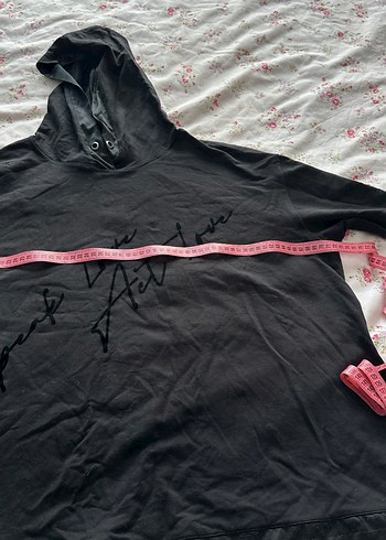 52 Beden Siyah Kapüşonlu Uzun Kollu Salaş Sweatshirt