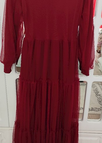 Diger Bordo Uzun Volanlı Bohem Elbise