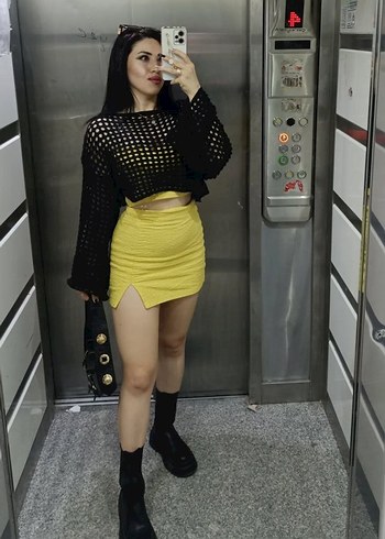 Koton Sarı Mini Straplez yırtmaçlı etek takım