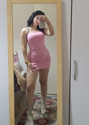 Pembe askılı Mini Elbise