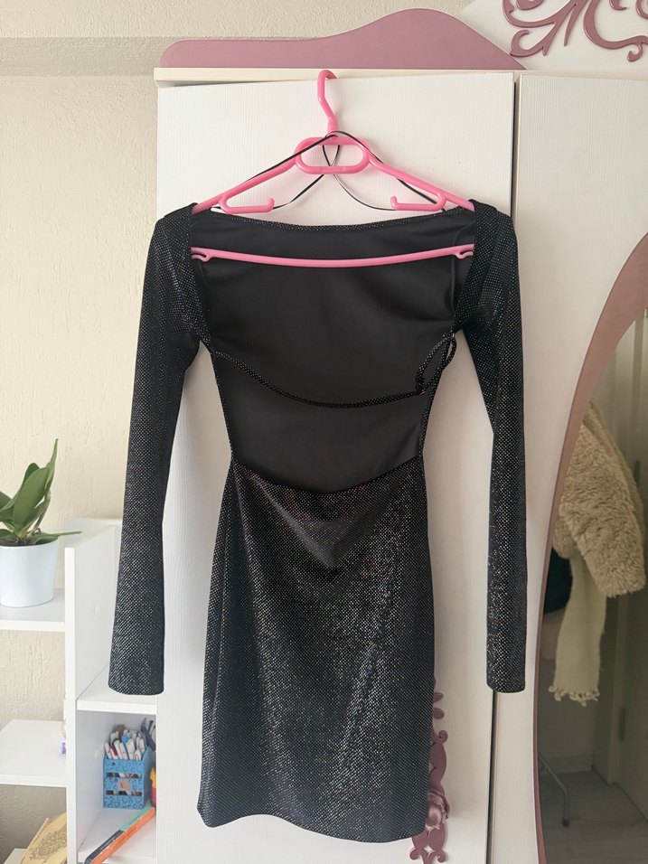 Siyah Uzun Kollu Mini Elbise - Görsel 5