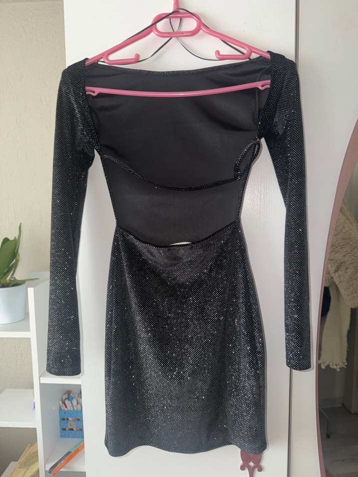 Siyah Uzun Kollu Mini Elbise - Görsel 3