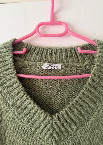 V Yaka Gri Triko Kadın Kazak - Görsel 2