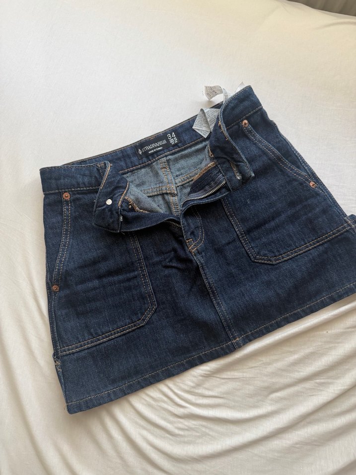 Lacivert Kot Mini Etek - Görsel 2