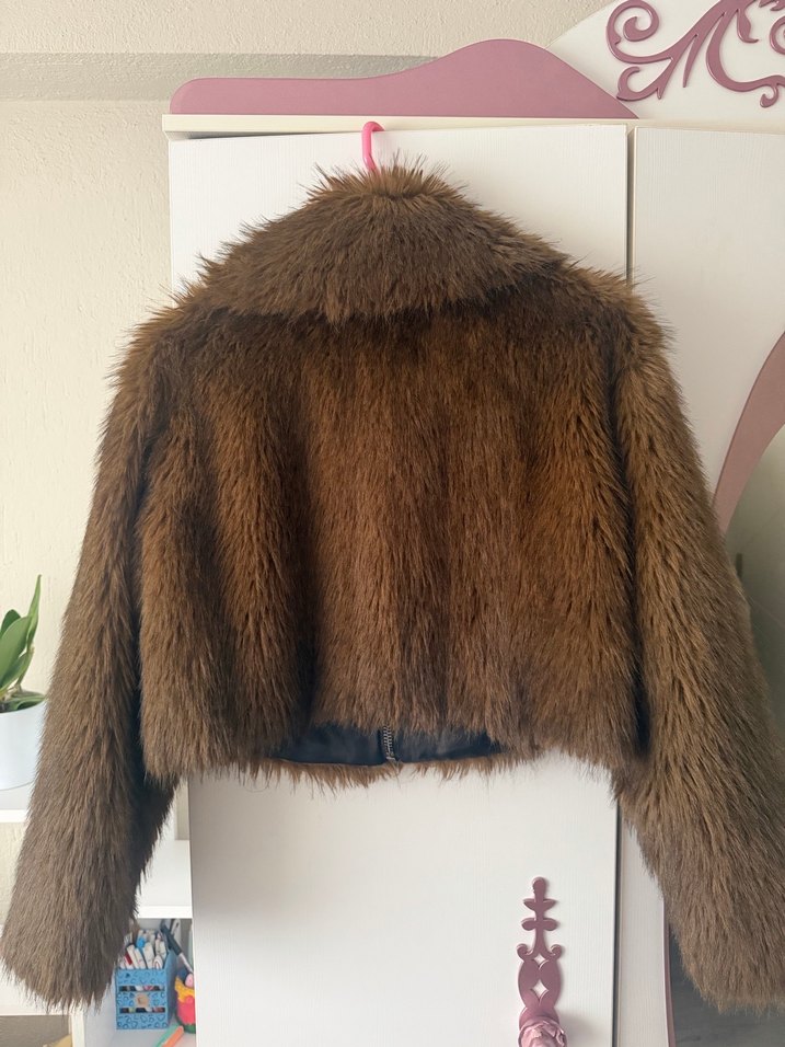 Kahverengi Kadın Kürk Detaylı Midi Mont - Görsel 3