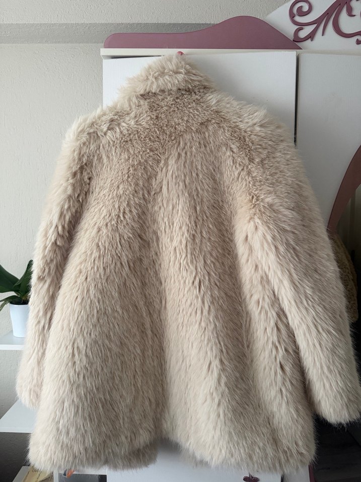 Bej Kadın Midi Boy Suni Kürk Ceket - Görsel 3