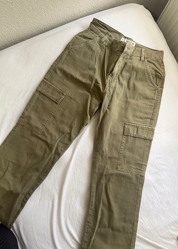 Kadın Haki Pamuklu Düğmeli Salaş Pantolon - Görsel 2