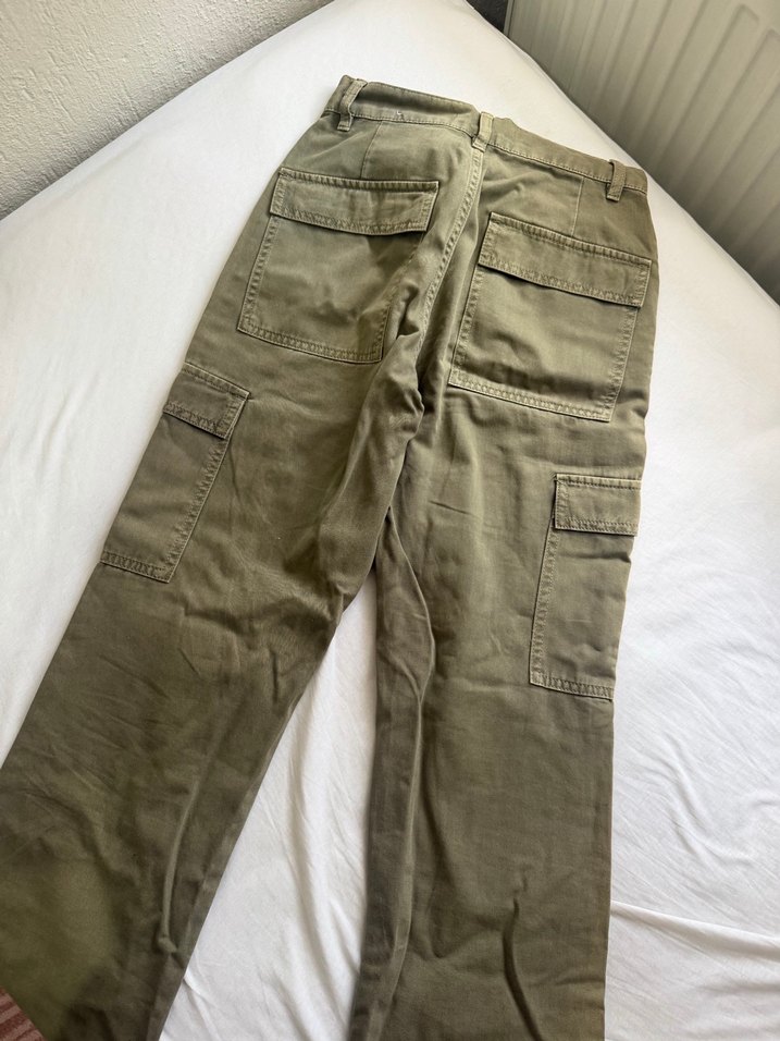 Kadın Haki Pamuklu Düğmeli Salaş Pantolon - Görsel 3