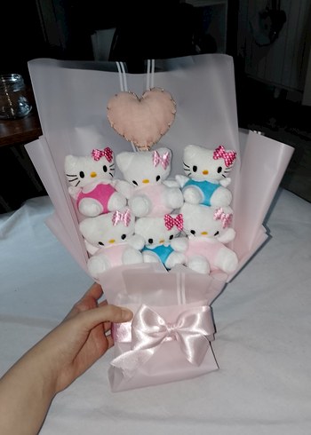  Beden Renk Pastel Pembe Hello Kitty Peluş Oyuncak Buketi