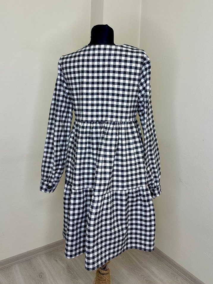 Salaş Uzun Kollu Ekoseli Elbise - Görsel 2