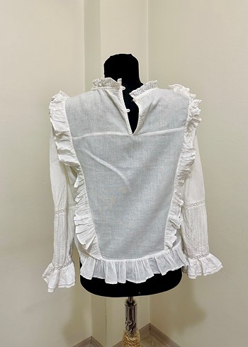 Fırfırlı Bohem Vintage Nakışlı Bluz - Görsel 2