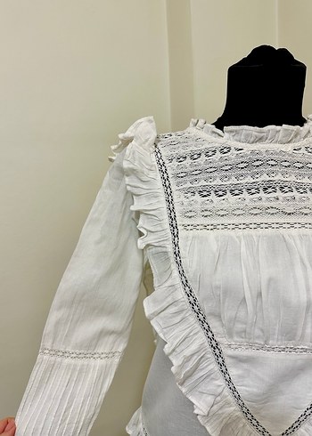 Fırfırlı Bohem Vintage Nakışlı Bluz - Görsel 3