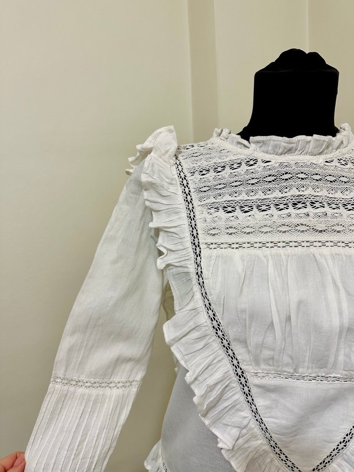 Fırfırlı Bohem Vintage Nakışlı Bluz - Görsel 3