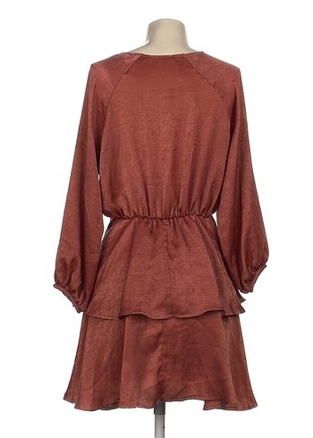 Saten Fırfırlı Kruvaze Elbise - Görsel 3