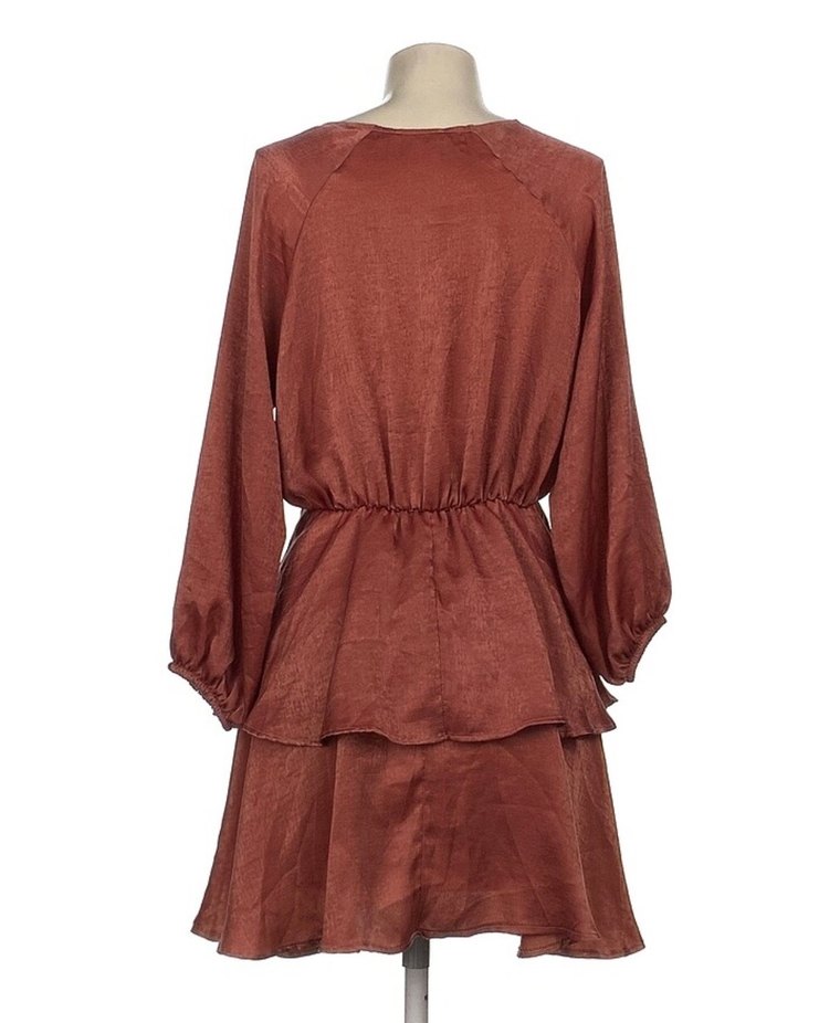 Saten Fırfırlı Kruvaze Elbise - Görsel 3