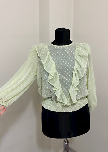 Dilvin puanttiyeli şifon fırfırlı bluz - Görsel 2