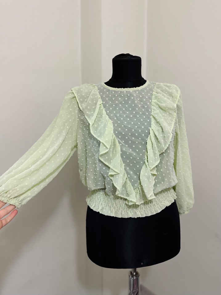 Dilvin puanttiyeli şifon fırfırlı bluz - Görsel 2