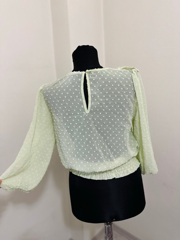 Dilvin puanttiyeli şifon fırfırlı bluz - Görsel 3