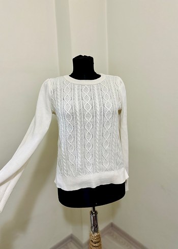 Beyaz Örgü Bohem Kadın Kazak - Görsel 2