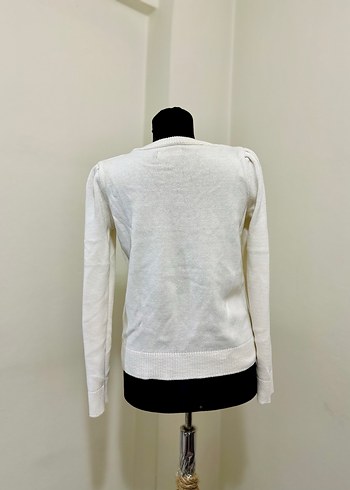 Beyaz Örgü Bohem Kadın Kazak - Görsel 3