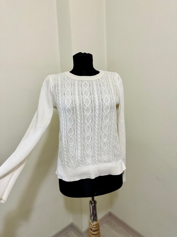 Beyaz Örgü Bohem Kadın Kazak - Görsel 2