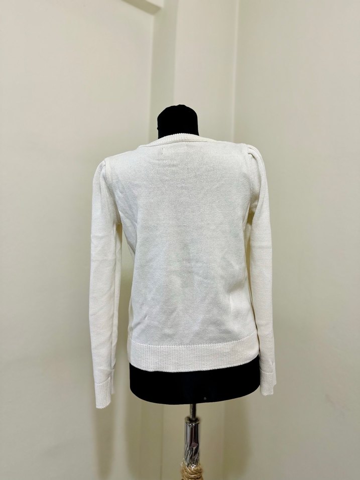 Beyaz Örgü Bohem Kadın Kazak - Görsel 3