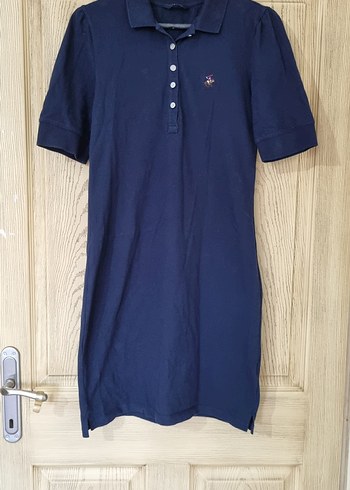Lacivert Düğmeli Polo Yaka Elbise