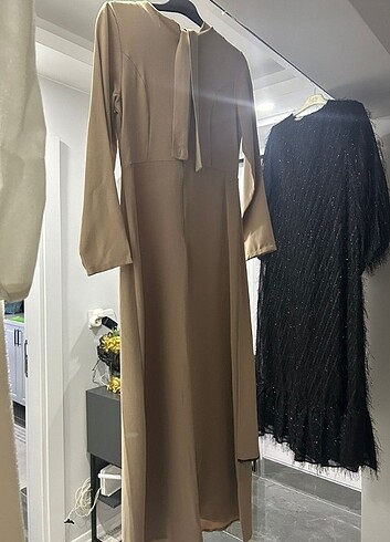 38 Beden camel Renk Abiye elbise tesettür