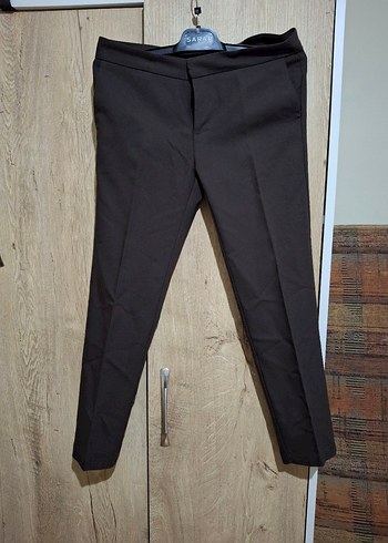 kahve Kumaş Kemerli Midi Pantolon - Görsel 2