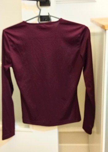 Bordo V Yaka Uzun Kollu Bluz - Görsel 2