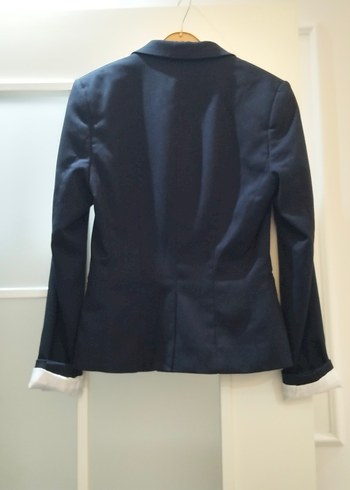 Düğmeli köyü lacivert Kadın Denim Blazer Ceket - Görsel 2