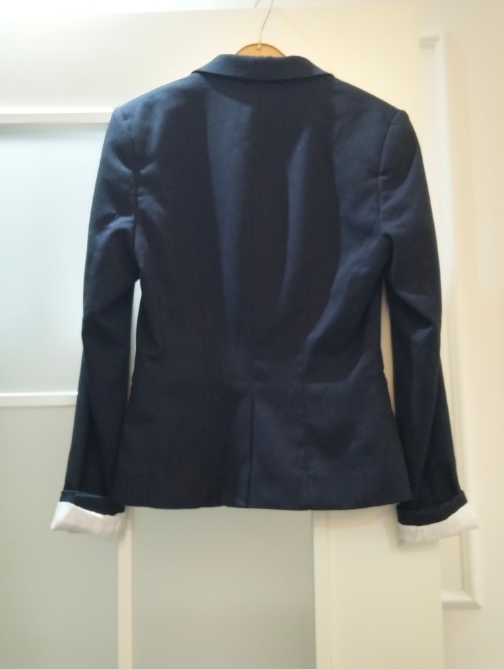 Düğmeli köyü lacivert Kadın Denim Blazer Ceket - Görsel 2