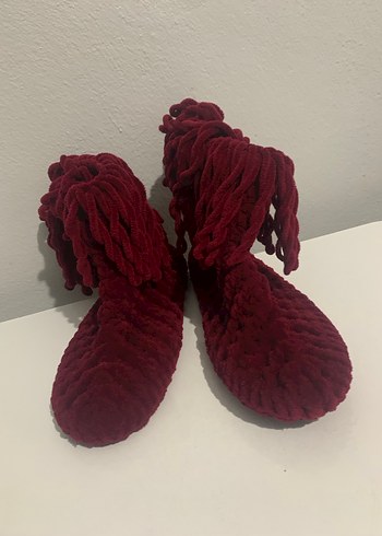 Bordo Örgü Kız Çocuk Ev Botu - Görsel 2