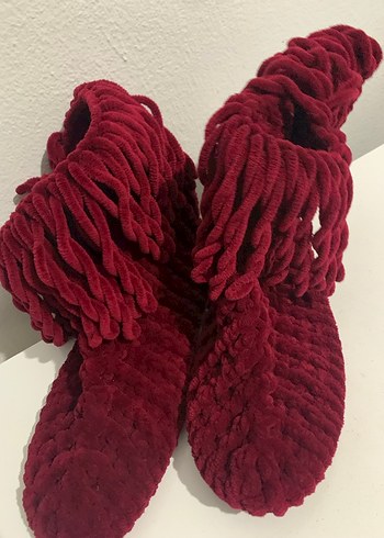 Bordo Örgü Kız Çocuk Ev Botu - Görsel 5