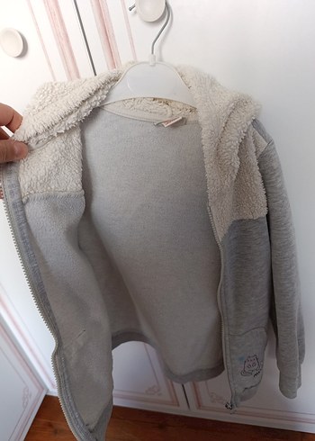 Kız Çocuk Gri Kapüşonlu Fermuarlı Sweatshirt - Görsel 4