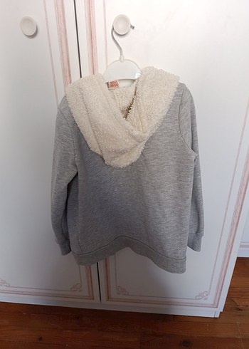 Kız Çocuk Gri Kapüşonlu Fermuarlı Sweatshirt - Görsel 5
