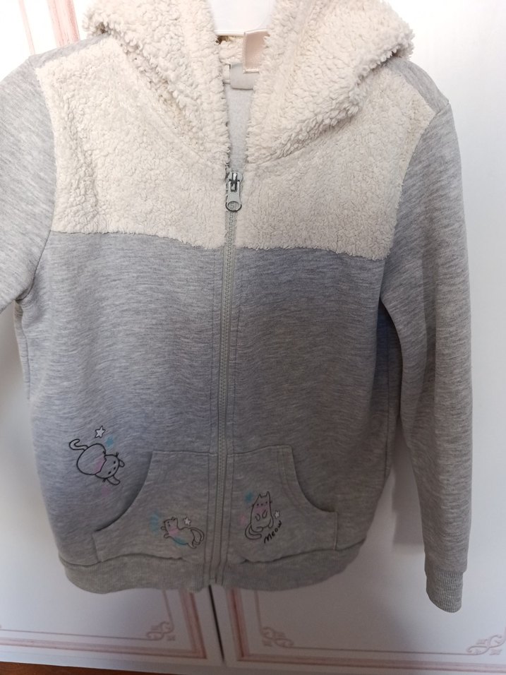 Kız Çocuk Gri Kapüşonlu Fermuarlı Sweatshirt - Görsel 2