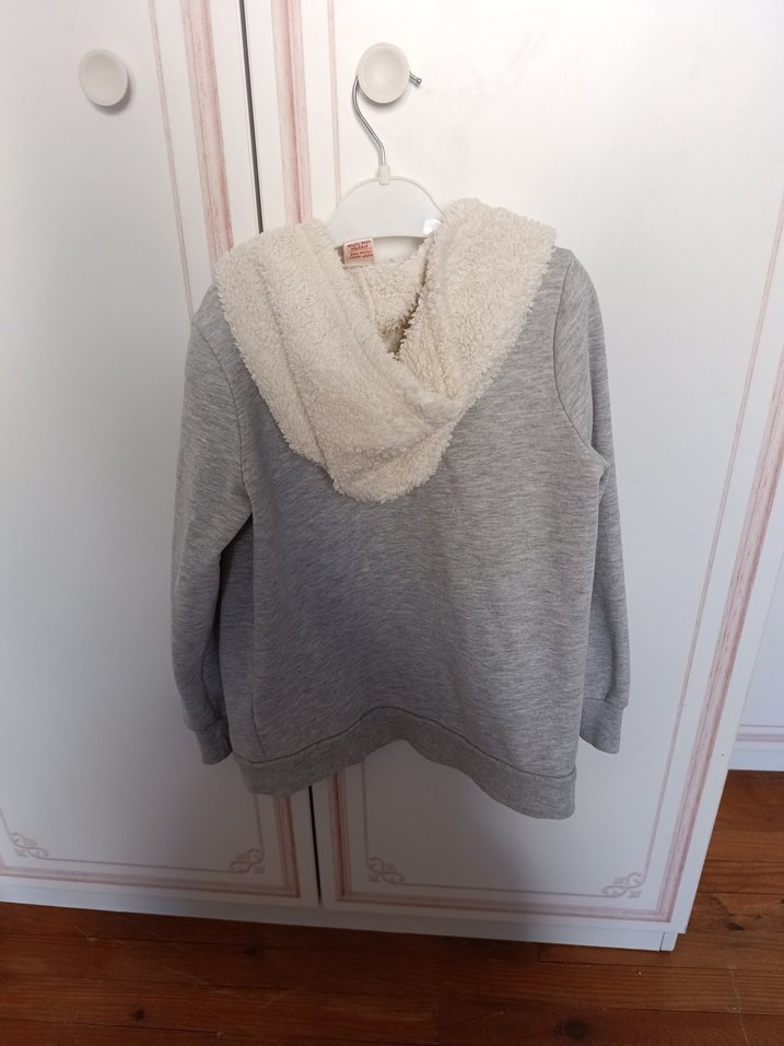 Kız Çocuk Gri Kapüşonlu Fermuarlı Sweatshirt - Görsel 5