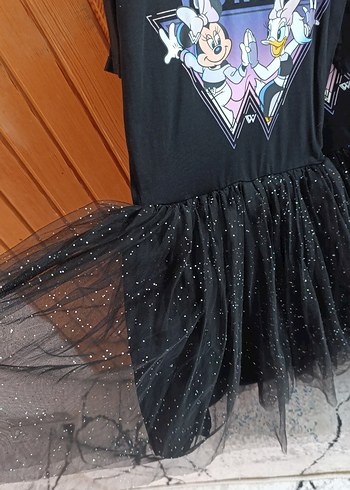 Kız Çocuk Siyah Kısa Kollu Tül Elbise - Görsel 5