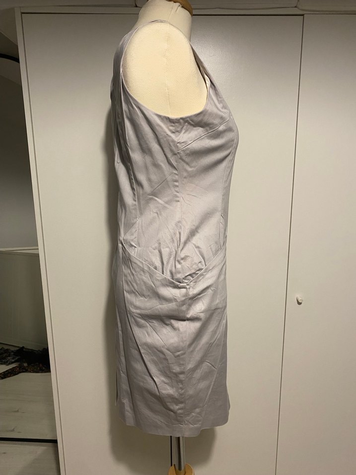 Gri Midi Kolsuz Kalem Elbise - Görsel 4