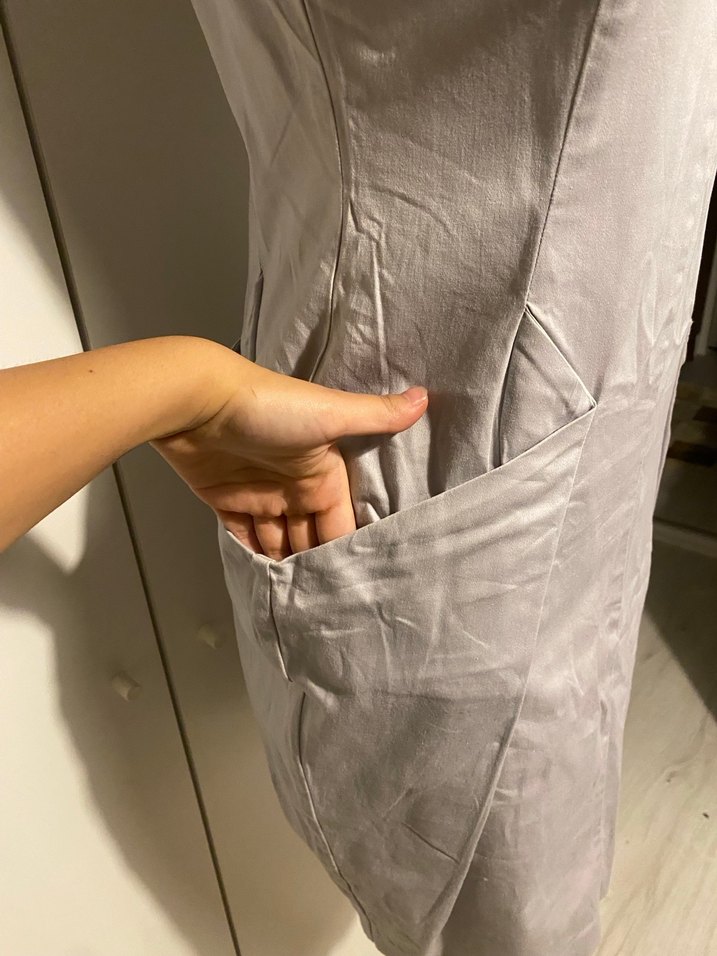 Gri Midi Kolsuz Kalem Elbise - Görsel 3