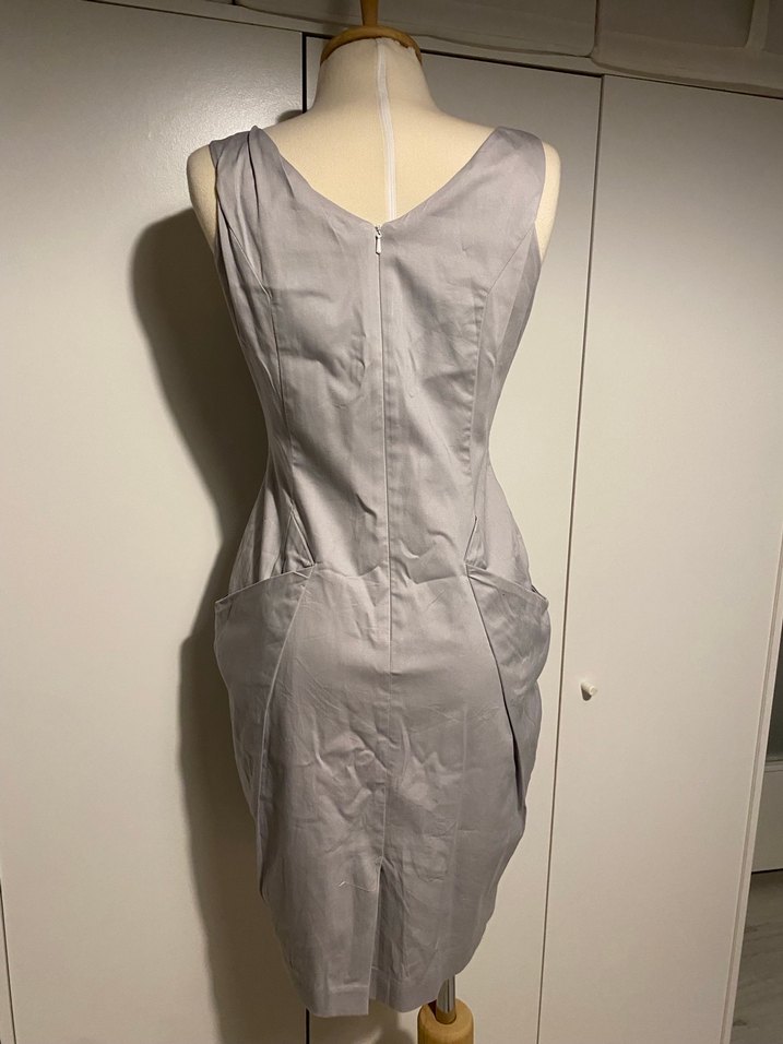 Gri Midi Kolsuz Kalem Elbise - Görsel 5