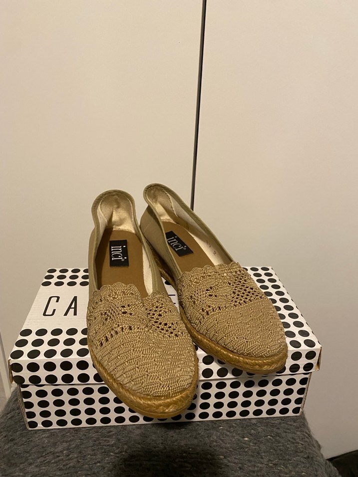 Bej Nakışlı Dantel Detaylı Dolgu Topuklu Kadın Espadril - Görsel 4