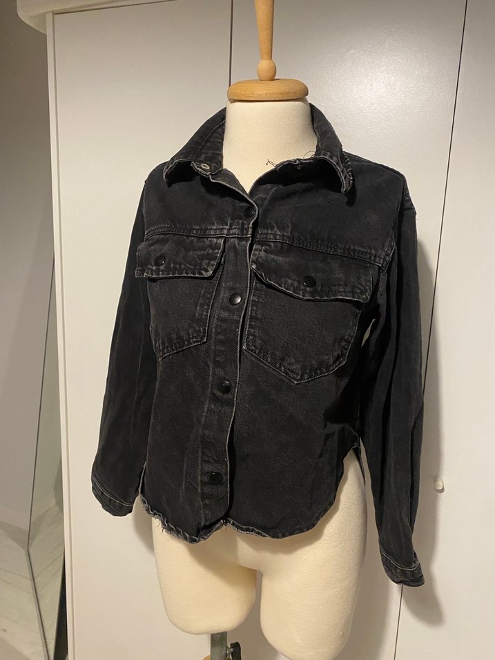 Siyah Düğmeli Kadın Denim Ceket - Görsel 2