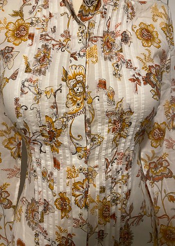 Bej Çiçek Desenli Kadın Gömlek - Görsel 6