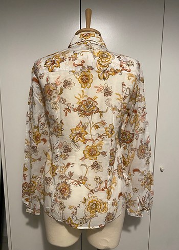 Bej Çiçek Desenli Kadın Gömlek - Görsel 7